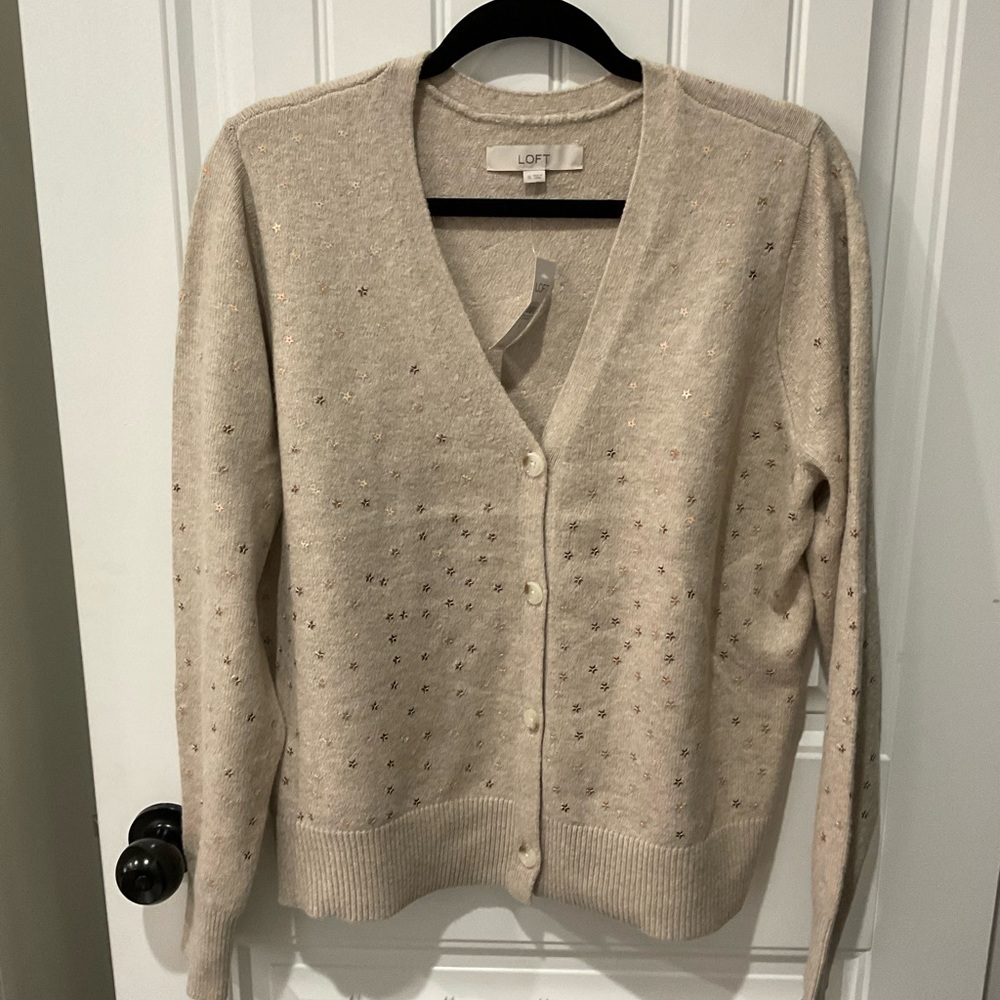 Star Sequin V-Neck Cardigan - Beige